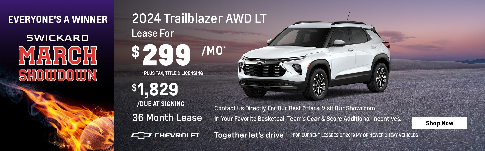 Lease for $299 per month for 36 mos. 2024 Trailblazer AWD LT